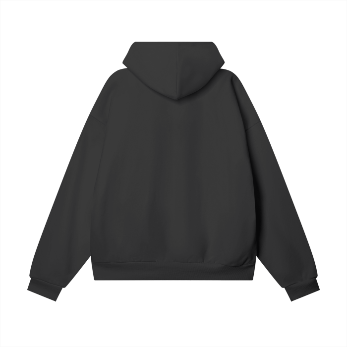 Black oversized Sakurajima Heavyweight Hoodie by ODMPOD, showing front view with hood and relaxed fit.