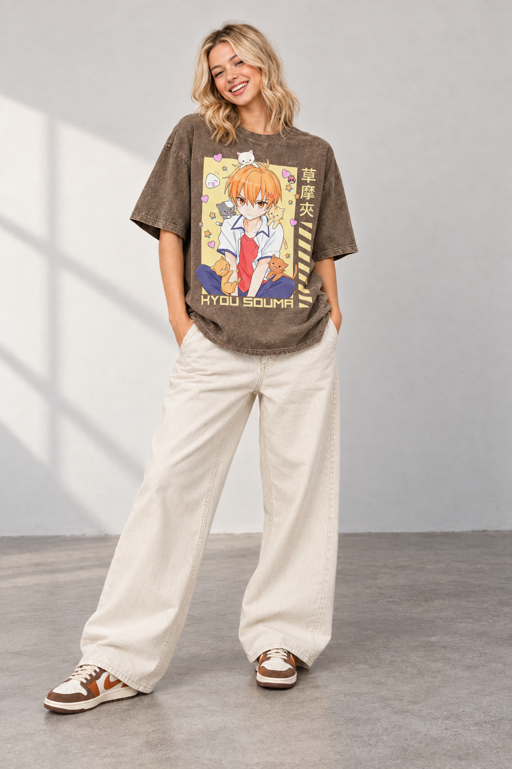 Heavy Weight Oversize Kyou Kun T-Shirt styled on model, front view