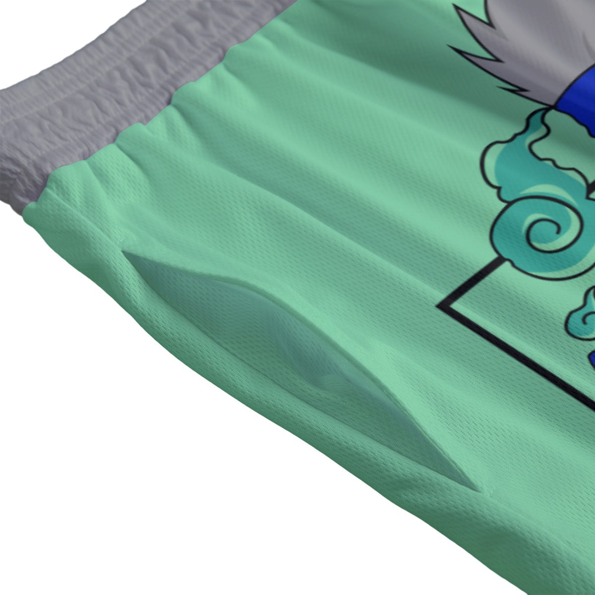 White Kawaii Kakashi mesh shorts by Yoycol with a playful design, lightweight fabric, and comfortable fit, ideal for casual wear.