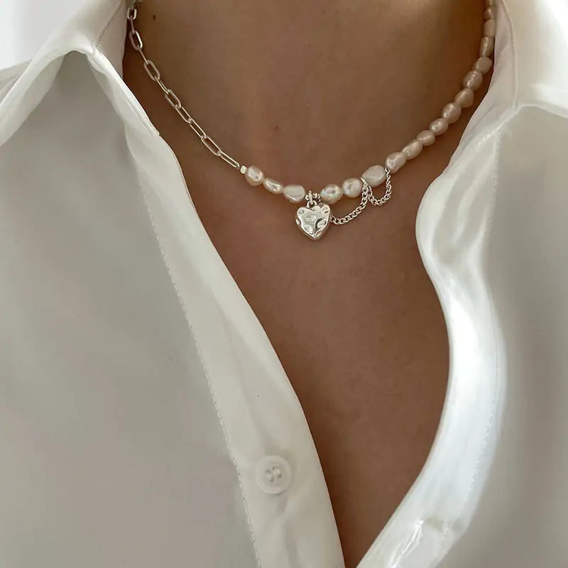 Asymmetry Chain Pearl Necklace - Kawaii King