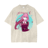 Apricot oversized heavy-weight Zero Two T-shirt by ODMPOD, showcasing relaxed fit and soft fabric.
