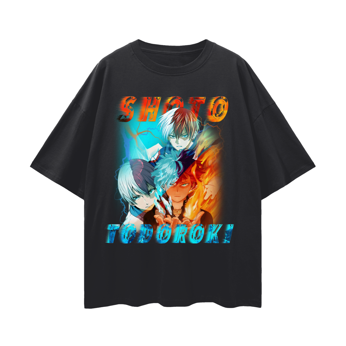 Black vintage Fire x Ice Hero T-shirt by ODMPOD featuring bold graphic design and classic fit.