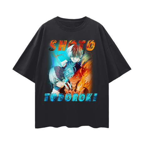 Vintage Fire x Ice Hero T-shirt by ODMPOD featuring a colorful graphic design on a casual cotton shirt.