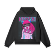 Black oversized Hentaii heavyweight hoodie by ODMPOD, featuring a relaxed fit and soft fabric, displayed on a hanger.