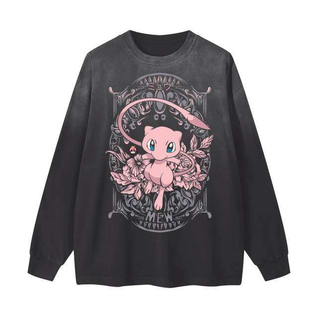 Black MEW Heavy Long Sleeve Tee by Kawaii King featuring a comfortable fit and soft fabric, perfect for casual wear.