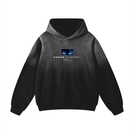 Black oversized hoodie by ODMPOD featuring the New King of Anime Heavyweight Sunfade design, with bold graphic on front.