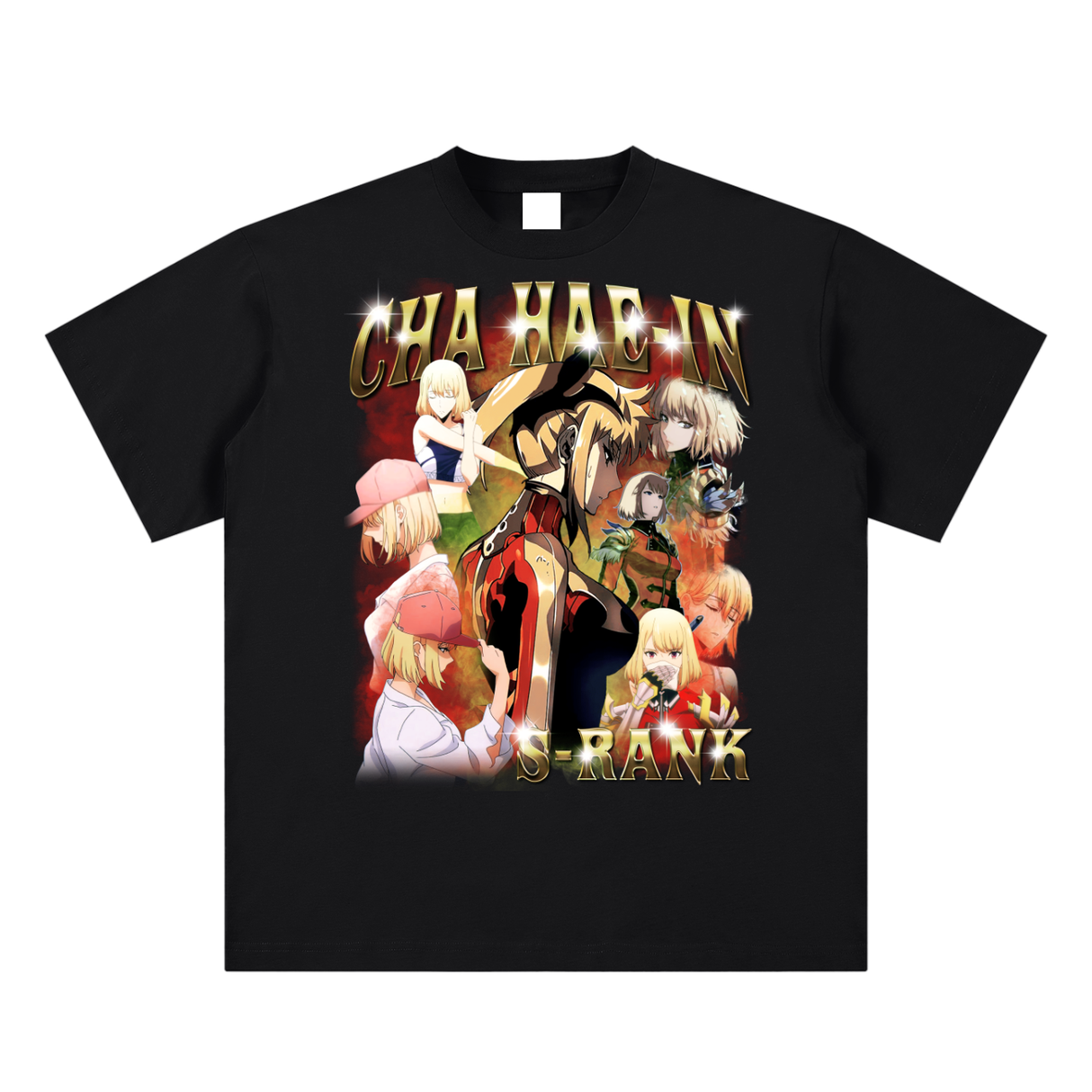 Black vintage S-Rank ODMPOD sueded cotton T-shirt displayed flat with a classic crew neckline and soft textured fabric.