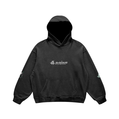 Faded black Shinraii hoodie by PODpartner featuring a comfortable fit and casual style, displayed on a plain background.