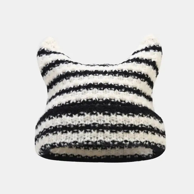 Green-striped Kawaii King knitted beanie with a cozy, playful design, perfect for casual winter wear.