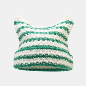 Green-striped Kawaii King knitted beanie with a cozy, playful design perfect for casual winter wear.