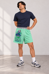 Kawaii Kakashi Mesh Shorts styled on model, front view