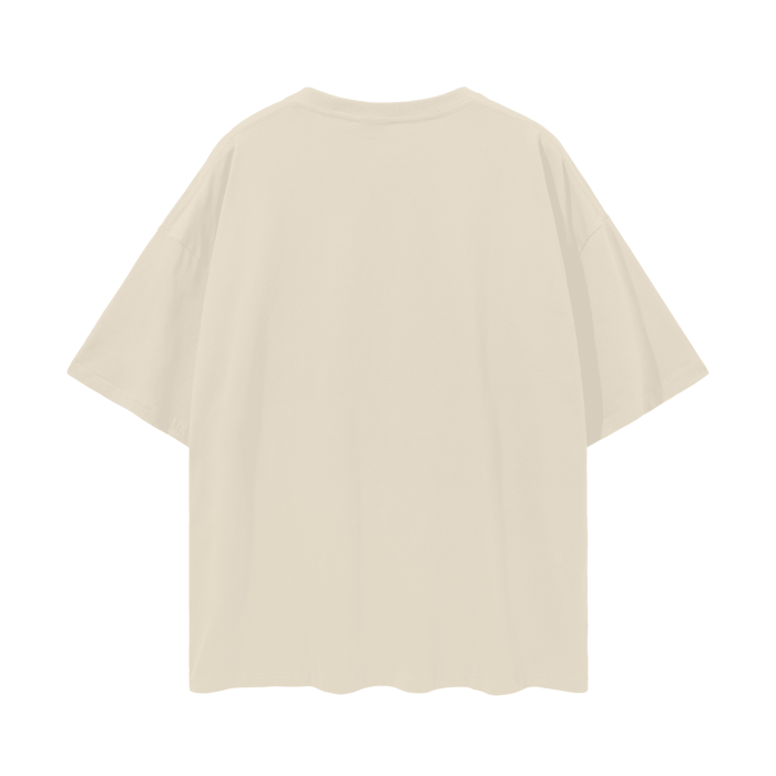Light apricot oversized Kawaii Princess T-shirt by ODMPOD featuring a cute, playful design on the front.