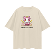 Light apricot oversized Kawaii Princess T-shirt by ODMPOD featuring cute, colorful princess graphics on soft fabric.