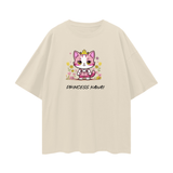 Light apricot oversized Kawaii Princess T-shirt by ODMPOD featuring cute, colorful princess graphics on soft fabric.
