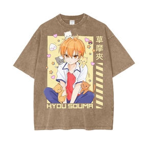 Light brown oversized Kyou Kun T-shirt from Kawaii King, heavy weight fabric, casual fit, front graphic design.