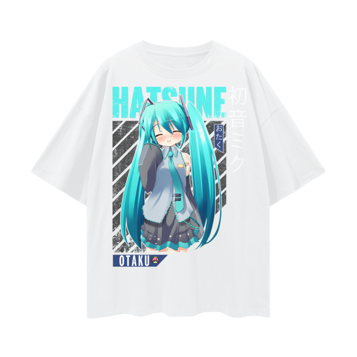 Oversize Chibi Hatsune Miku T-Shirt by ODMPOD featuring a cute, colorful illustration of the popular virtual singer on a white background.