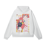 Lucent white ODMPOD Toubun oversize heavyweight hoodie laid flat, showcasing its relaxed fit and soft fabric texture.