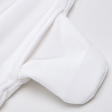 Lucent white ODMPOD Toubun oversized heavyweight hoodie with a relaxed fit and soft fabric, displayed on a hanger.