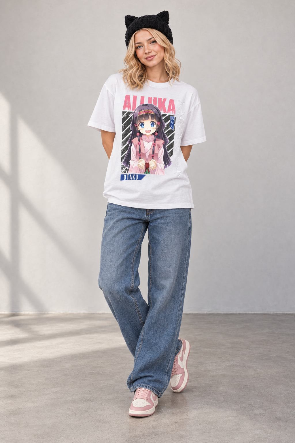 Otaku Alluka T-Shirt styled on model, front view
