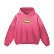 Pink oversized hoodie from ODMPOD featuring the New Queen of Anime Heavyweight Sunfade design on the front.
