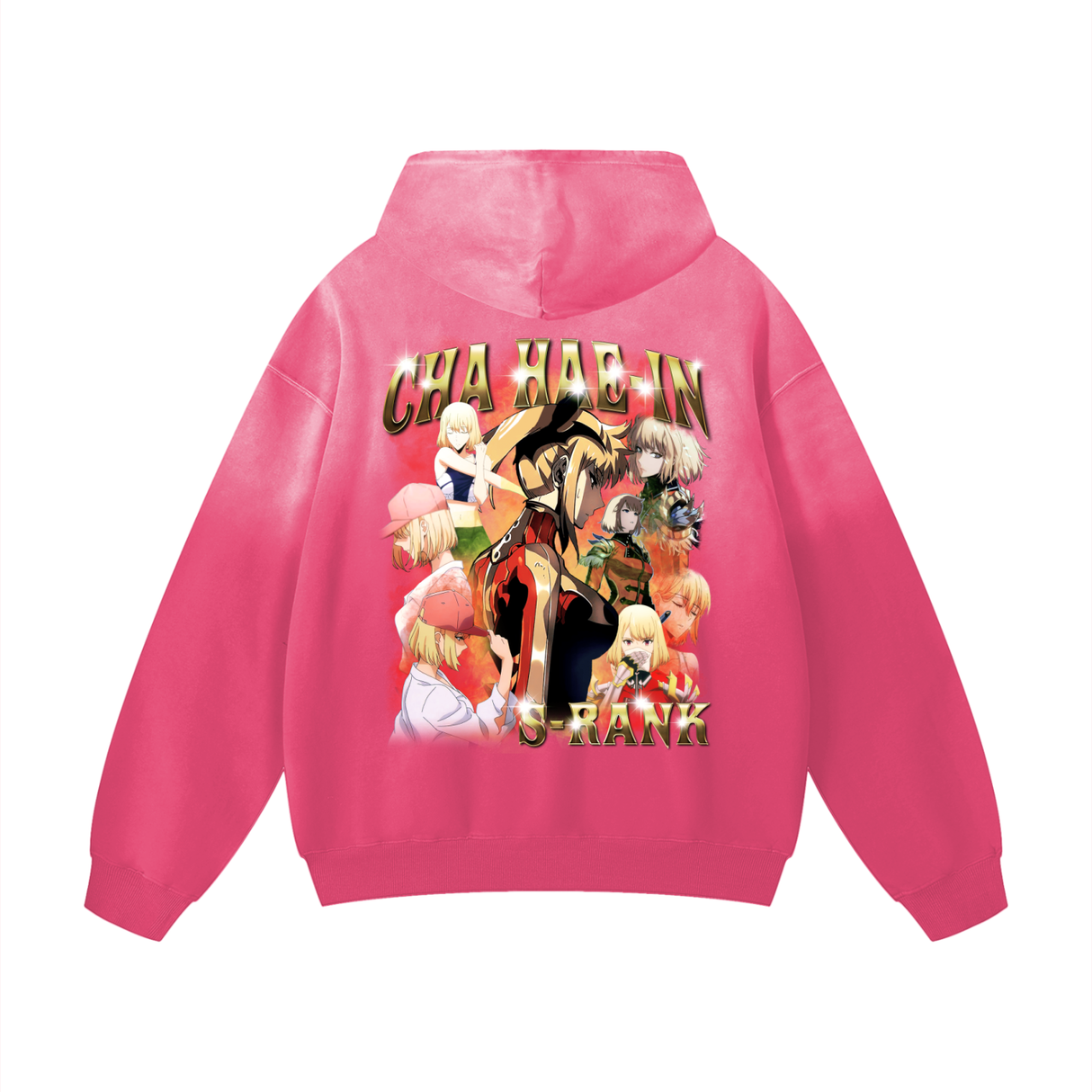 Pink oversized hoodie by ODMPOD featuring Queen of Anime Heavyweight Sunfade design, with a relaxed fit and bold graphic print.