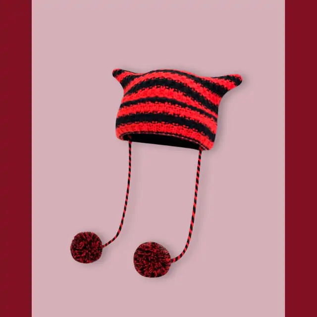 Red Kawaii King knitted wool beanie featuring a soft, cozy design with a cute, kawaii style for warm winter wear.