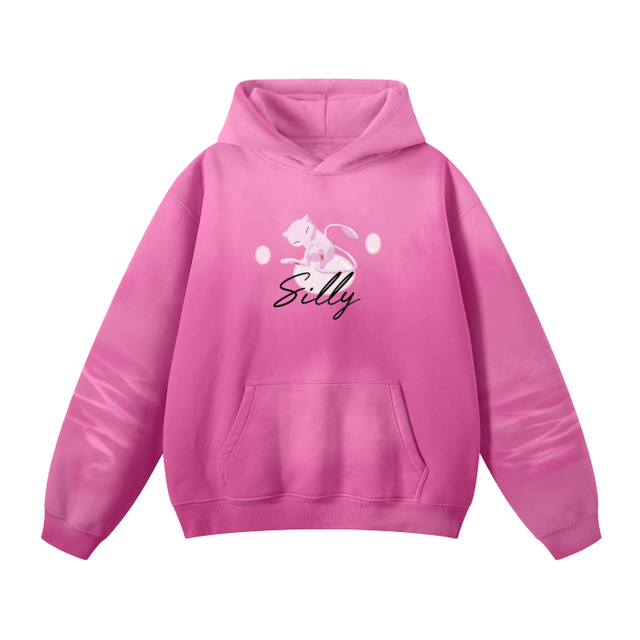 Rose-pink ODMPOD "Silly" Monkey washed dyed hoodie with playful monkey graphic and casual fit, perfect for cozy streetwear style.