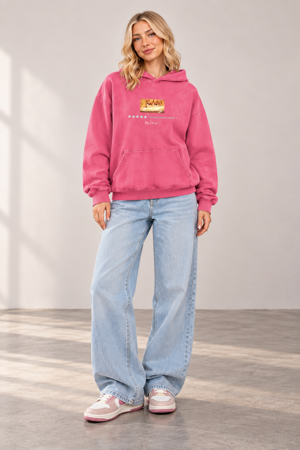 S-Class Heavyweight Sunfade Oversized Hoodie, front view on model.
