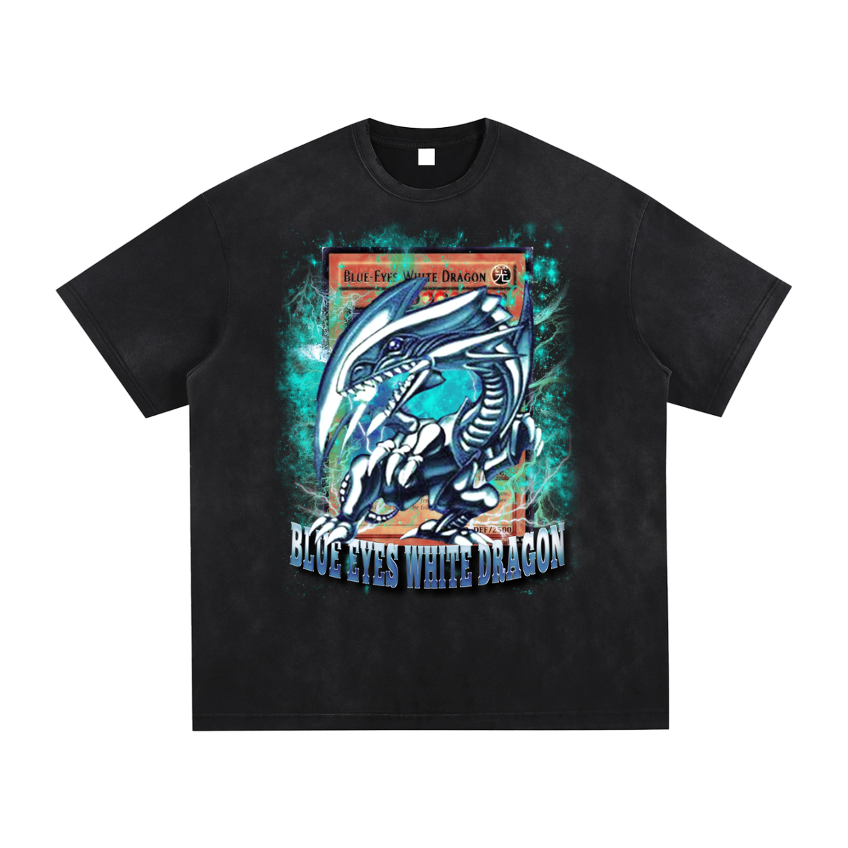 Blue Eyes Vintage Washed Hand-Frayed T-Shirt by ODMPOD featuring a black-gray design and distressed, vintage-style look.