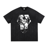 Vintage black and gray Explosion Hero T-shirt by ODMPOD featuring washed, hand-frayed details and bold explosion graphic.