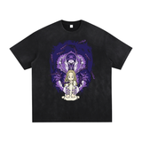 ODMPOD Protect Erii vintage washed T-shirt in black and gray with hand-frayed edges, showcasing a casual, worn-in style.