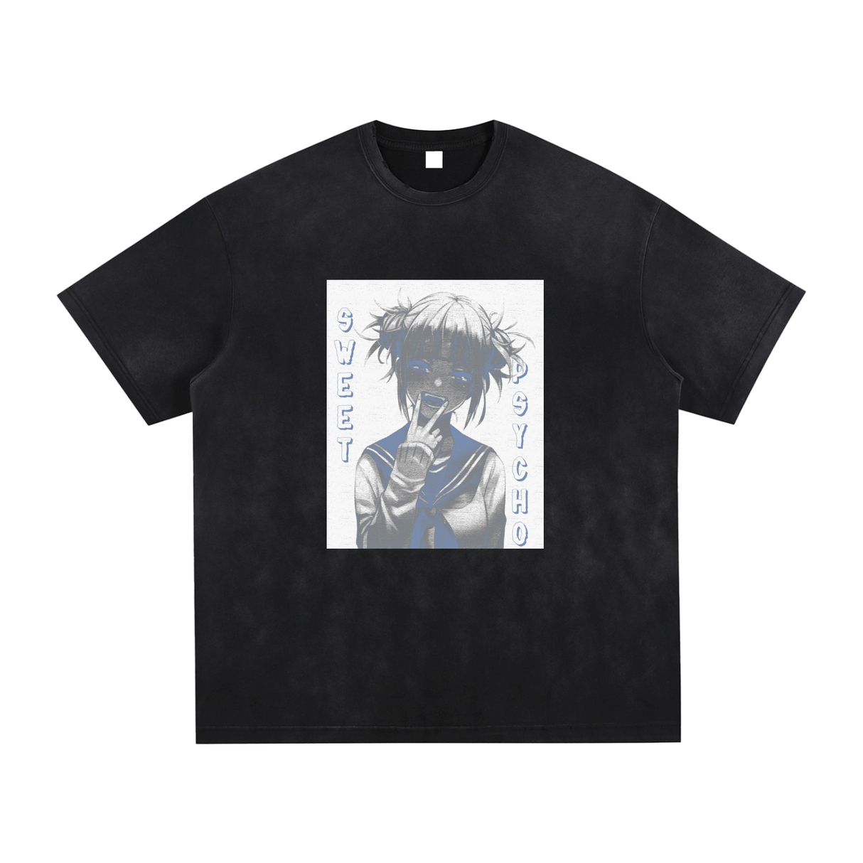 ODMPOD vintage black and gray Sweet but Psycho washed hand-frayed T-shirt, casual graphic tee with distressed style.
