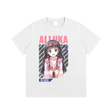 White XS Otaku Alluka T-shirt by ODMPOD featuring a graphic print of Alluka from the anime series.
