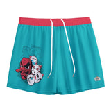 Yoycol Slayer Masks teal boardshort with drip design, featuring bold graphic pattern and lightweight fabric for active wear.