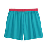 Teal Slayer Masks boardshort by Yoycol featuring a drip design, designed for comfortable wear and stylish beach or swim activities.