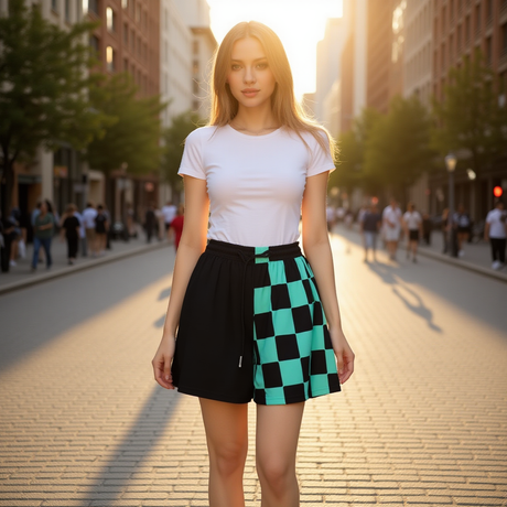 Yoycol half checkered boardshort featuring a stylish black and white pattern, with a comfortable fit and casual swimwear design.