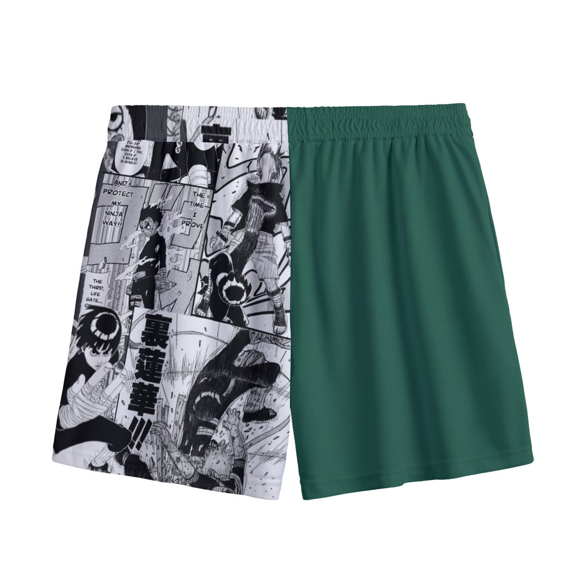 Youth boardshorts by Yoycol featuring a green manga-inspired design, perfect for beach or poolside wear.