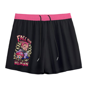 White Bully Sakuna Mesh Shorts by Yoycol, lightweight athletic shorts with breathable mesh fabric and an adjustable waistband.