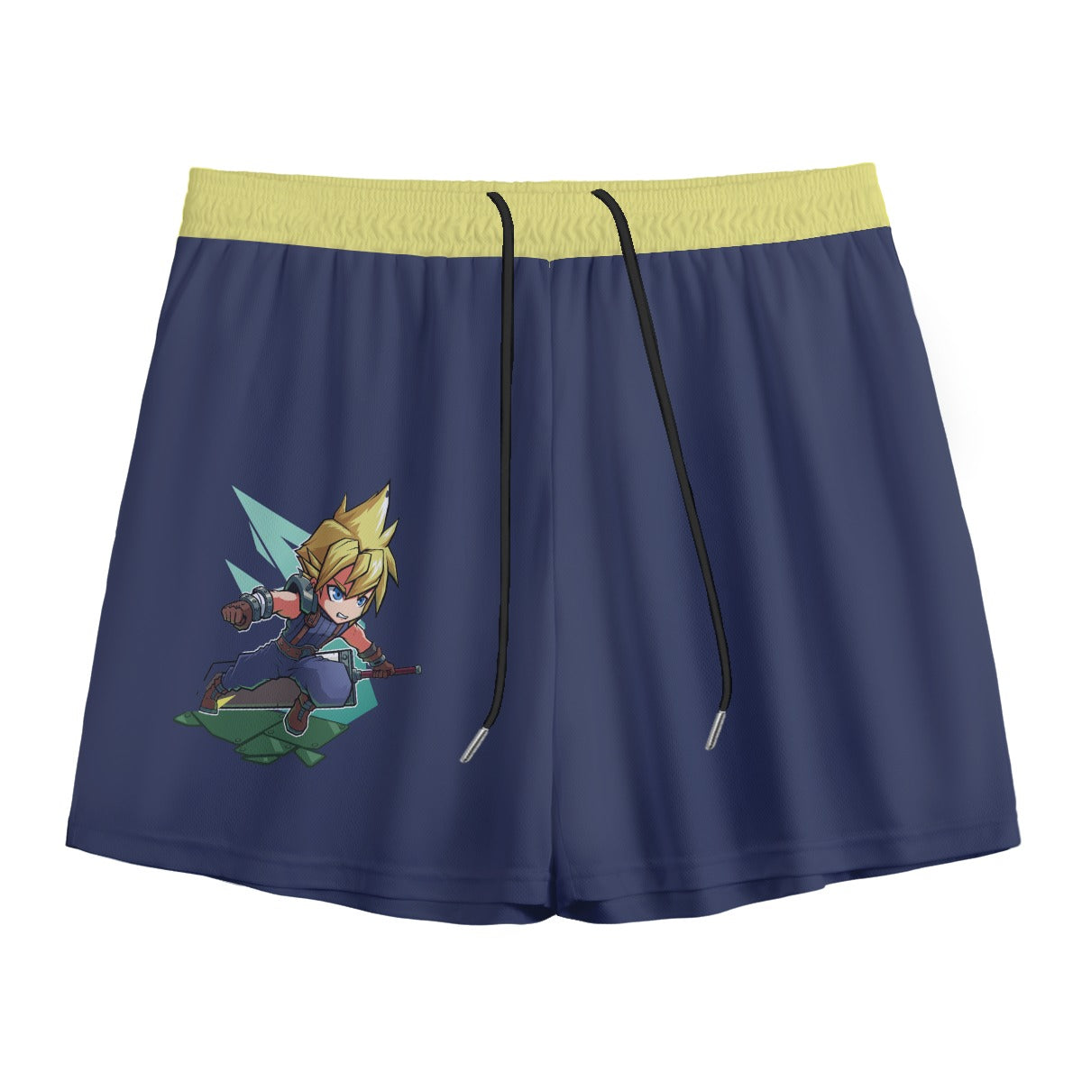 White Chibi Cloud Mesh Shorts by Yoycol, featuring a lightweight mesh fabric with a playful cloud design and relaxed fit.