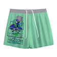 White Kawaii Kakashi mesh shorts by Yoycol, featuring a lightweight design and playful character print, perfect for casual wear.