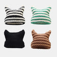 Green-striped Kawaii King knitted beanie with a cozy, kawaii design, perfect for winter warmth and cute style.