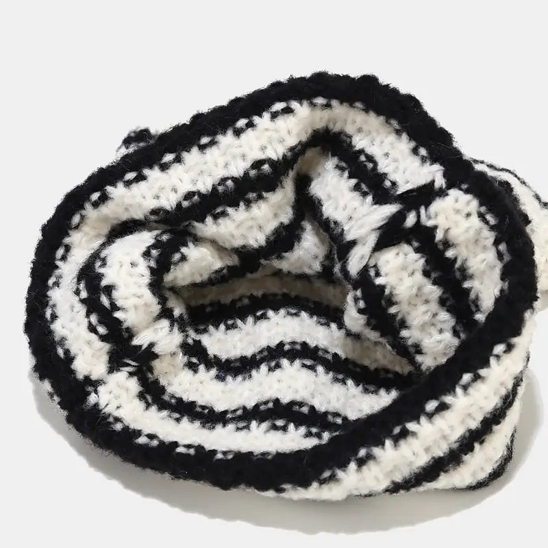 Green-striped Kawaii King knitted beanie with a cute, cozy design, perfect for warmth and style.
